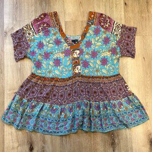 Womens Patterned Blouse Size L/XL Coco+Carmen 100% Cotton